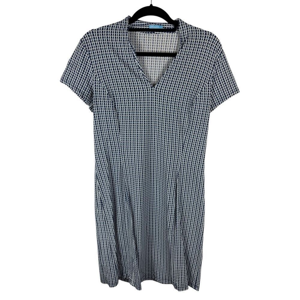 J. McLaughlin Blue Pattern Short Sleeve Dress- Size L